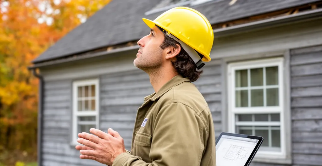Inspecteur en bâtiment certifié examinant l'extérieur d'une maison québécoise